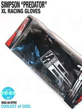 Simpson Predator Driving Gloves XL black 20800XK new old stock SFI spec Nomex